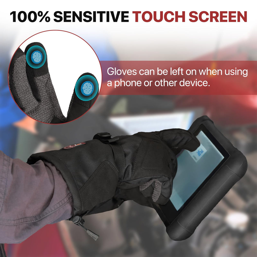 Snow DEER heated-gloves six-layer fabric provides breathability and weather protection.