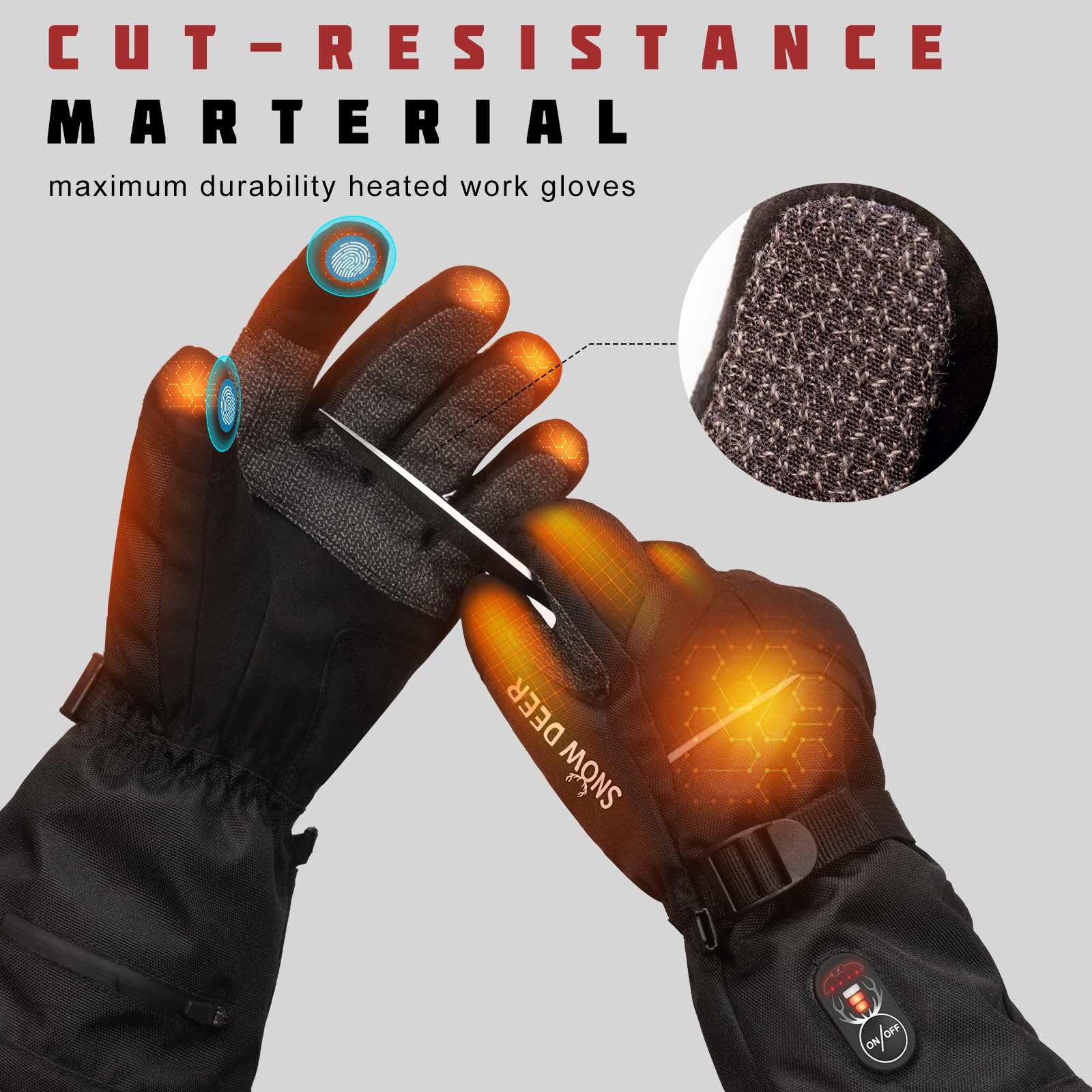 Snow DEER heated gloves' wrist elastic band ensures a snug, secure fit.
