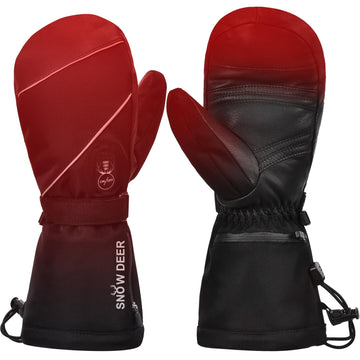 Snow Deer heated mittens battery compartment shows easy-access power for long snow days.