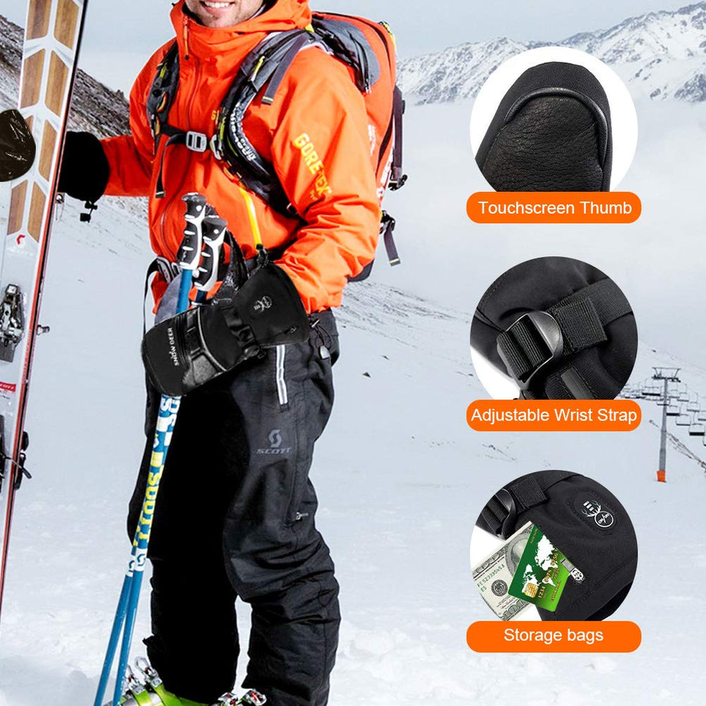 Snow Deer heated mittens 7.4V battery pack extends warmth hours.