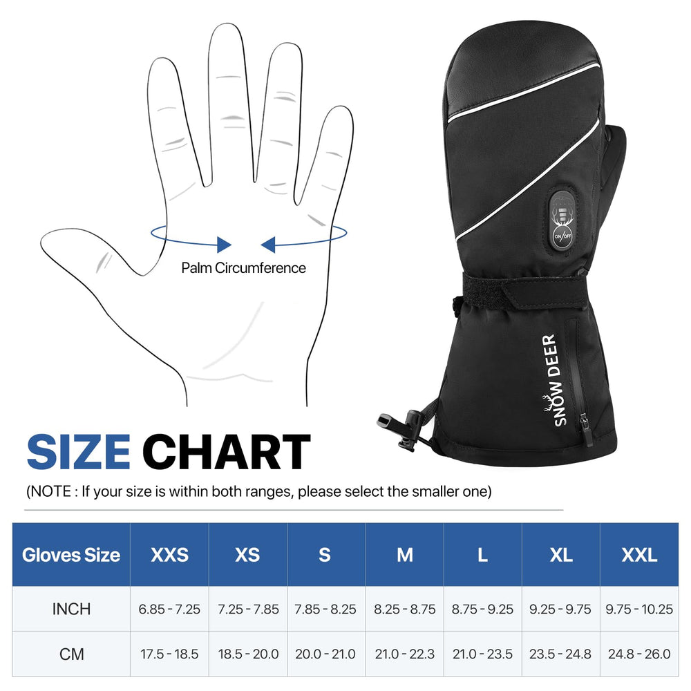 Snow Deer heated mittens demonstrate adjustable heat settings for customizable comfort on slopes