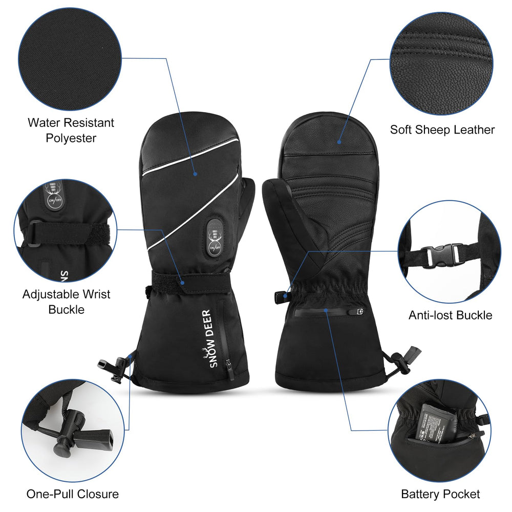 Snow Deer heated mittens reveal soft sheep leather palm for grip and comfort