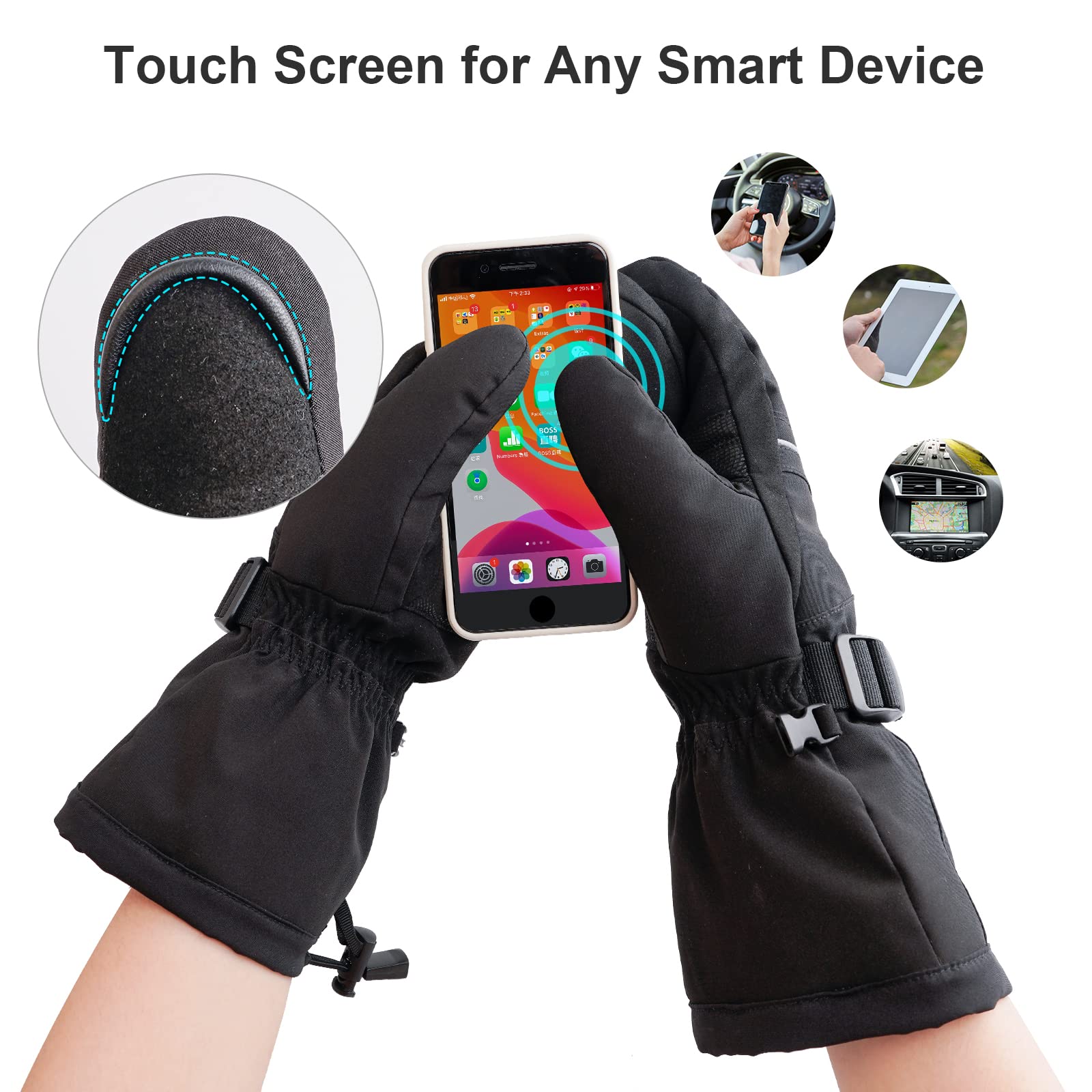 SNOW DEER heated mittens touchscreen-compatible thumb for easy device use