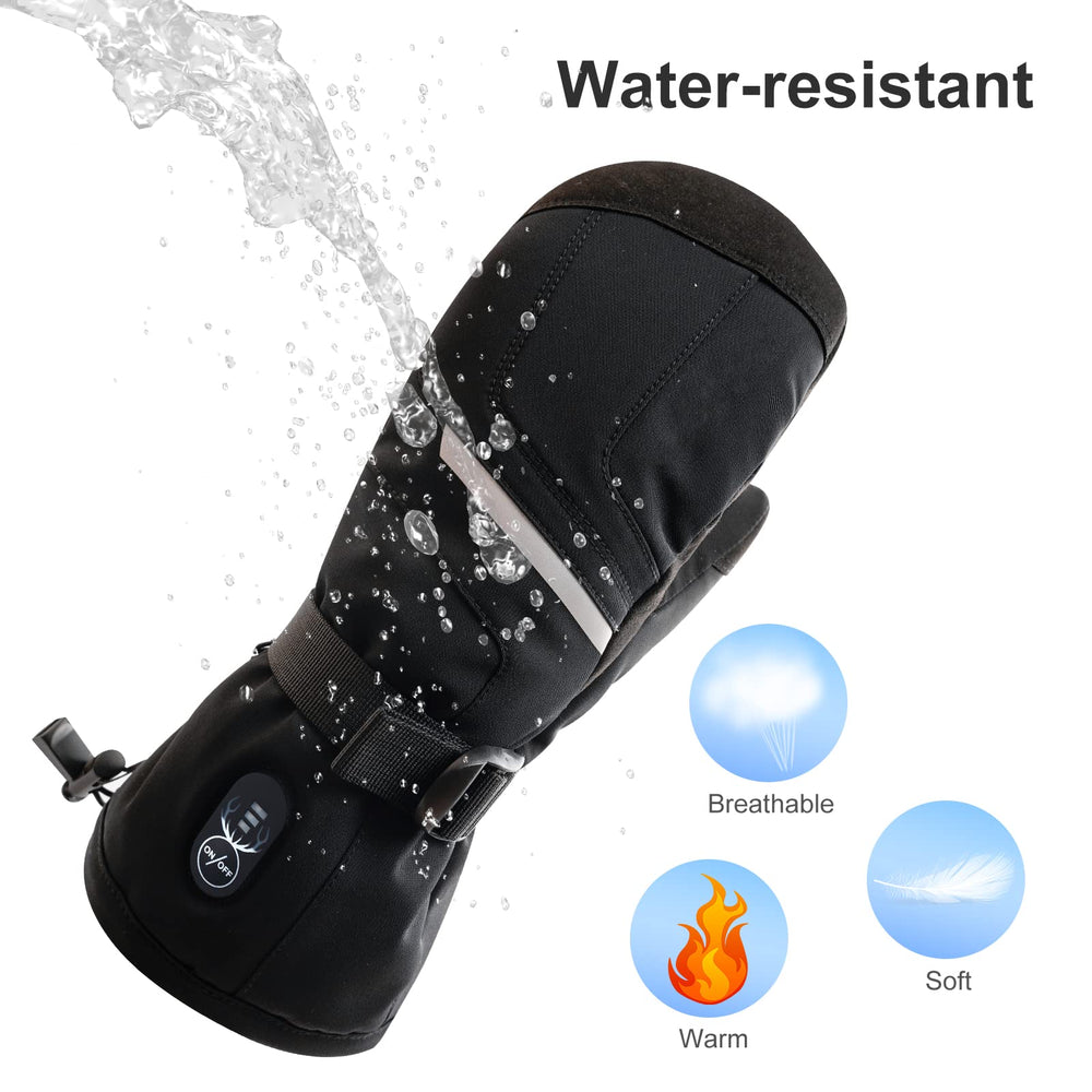 SNOW DEER heated mittens showing water resistance and windproof exterior