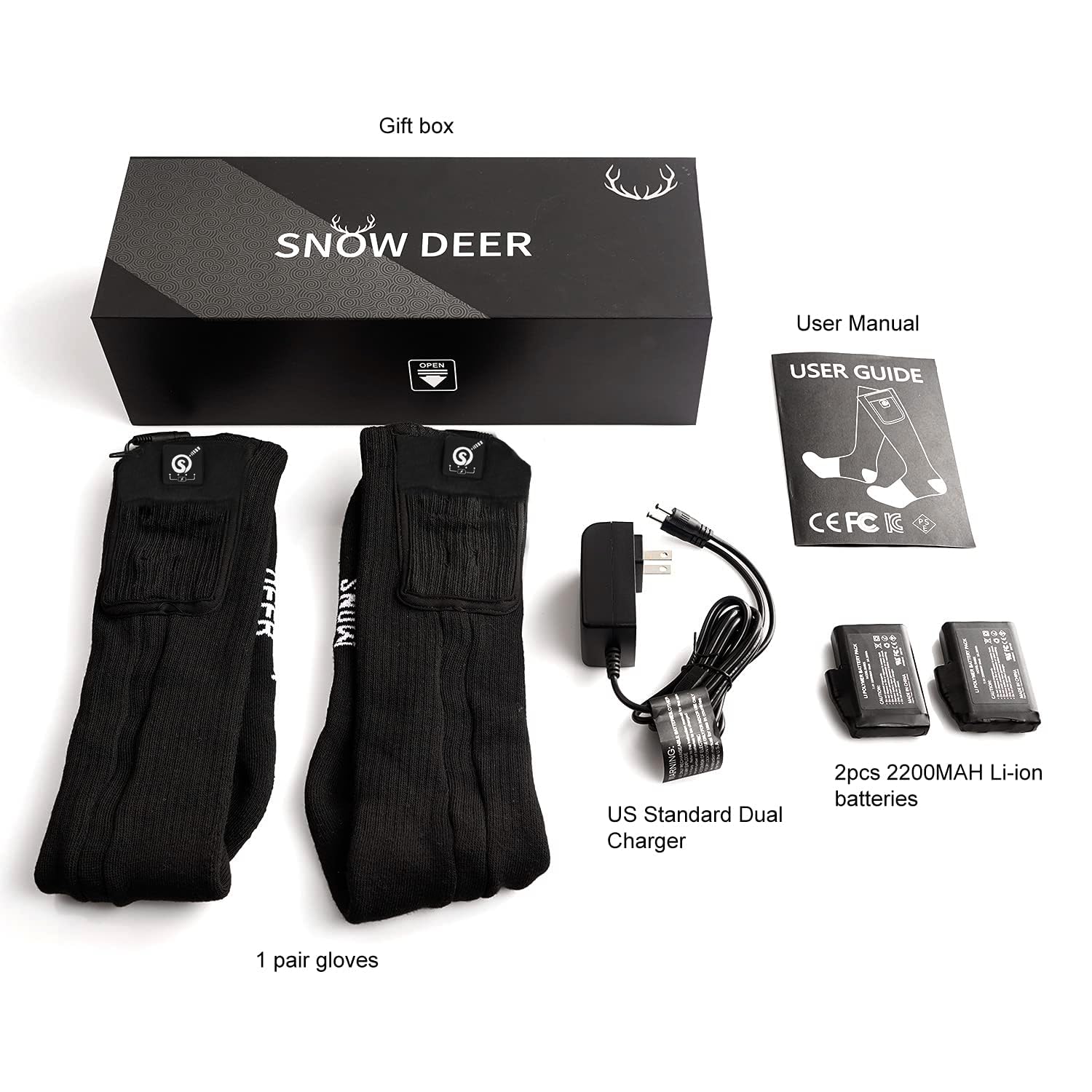 Snow Deer heated socks black and gray colorway for versatile wear