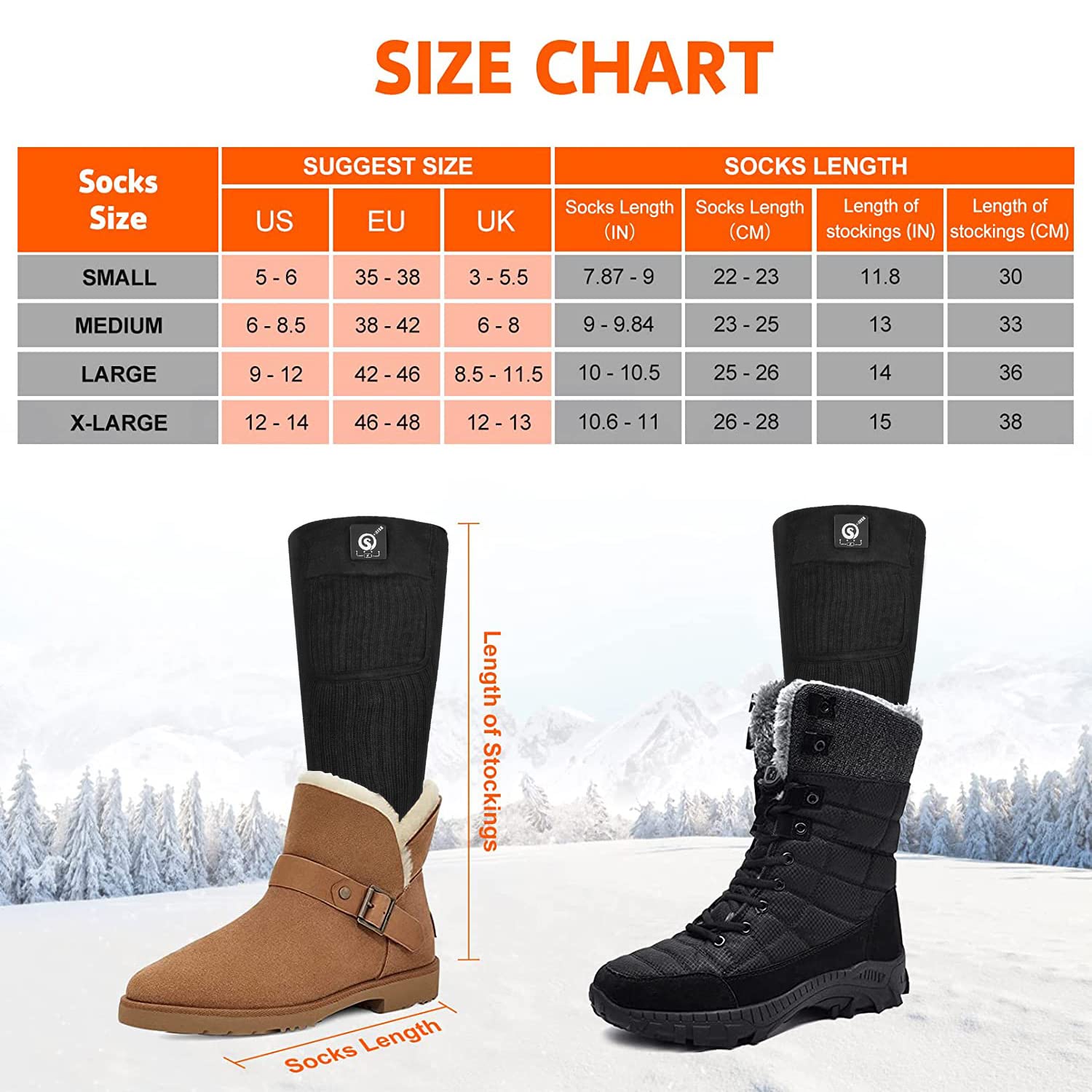 Snow Deer heated socks designed for hiking in cold conditions.