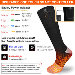 Snow Deer heated socks feature a one-touch controller with power indicator for easy heat control.