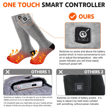 SNOW DEER heated socks with touch-button temperature control for customizable heat.