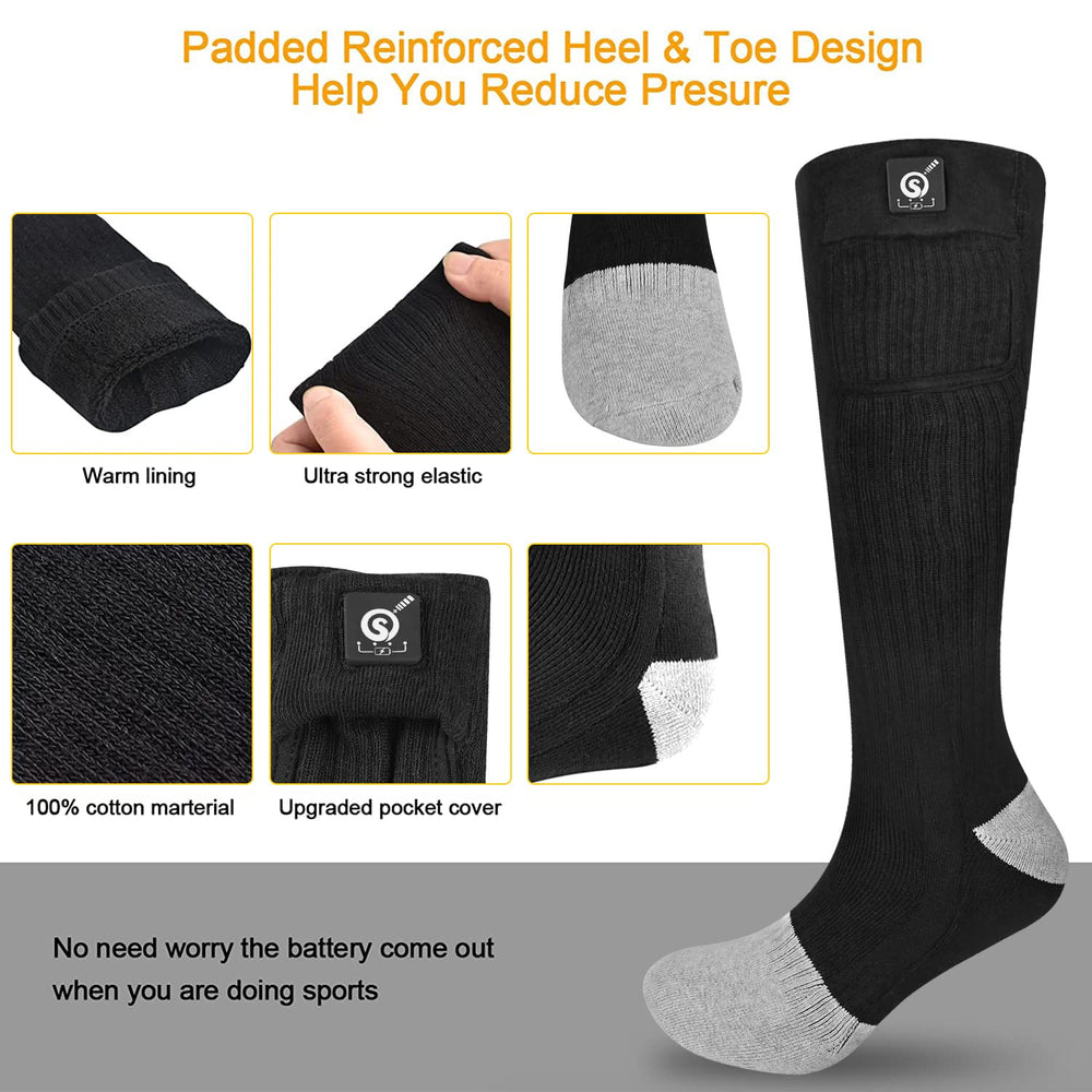 Snow Deer heated socks ideal for winter work, hunting, fishing, skiing, and riding.