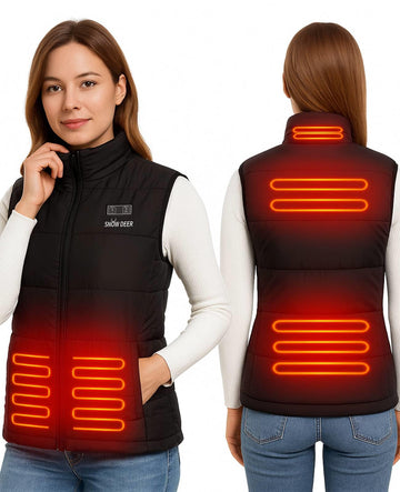 SNOW DEER heated vest for women, front view, offering lightweight outdoor warmth.