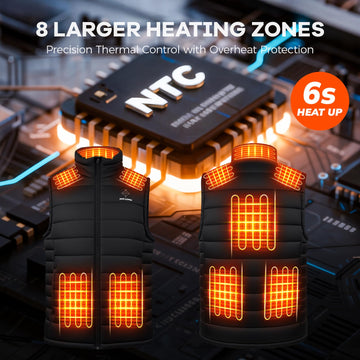 SNOW LEOPARD heated vest highlights eight heating zones for targeted warmth