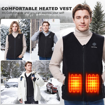 Snow Leopard heated vest back view highlighting heat zones for full-back warmth