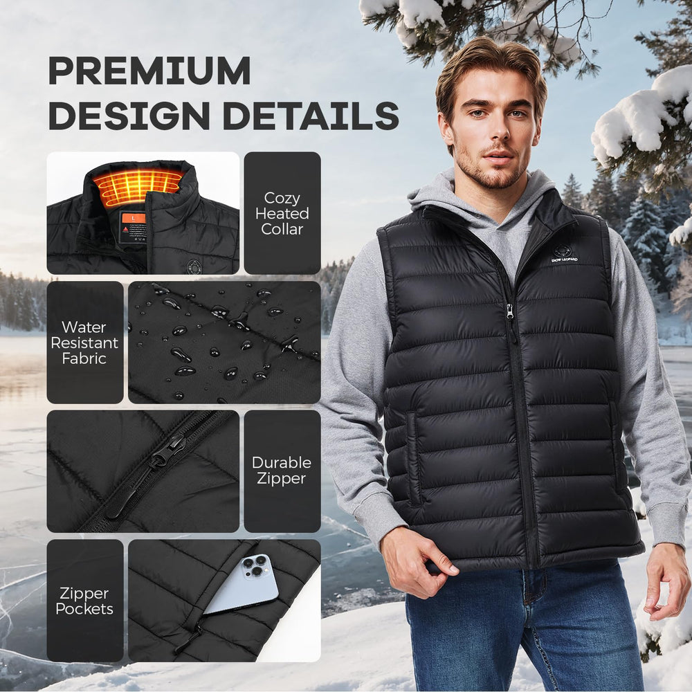 SNOW LEOPARD heated vest worn during winter outdoor sports and activities
