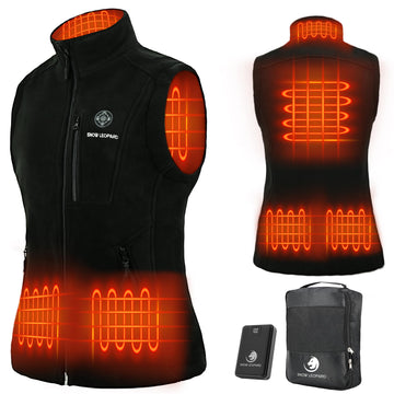 SNOW LEOPARD heated vest collar heat detail for core warmth during winter hikes.