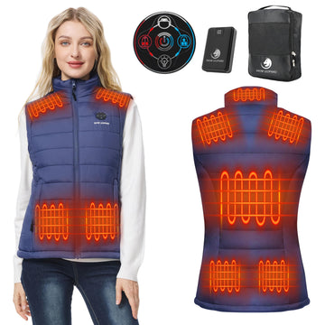 Snow Leopard Women's Heated Vest collar heat detail for cozy neck warmth.