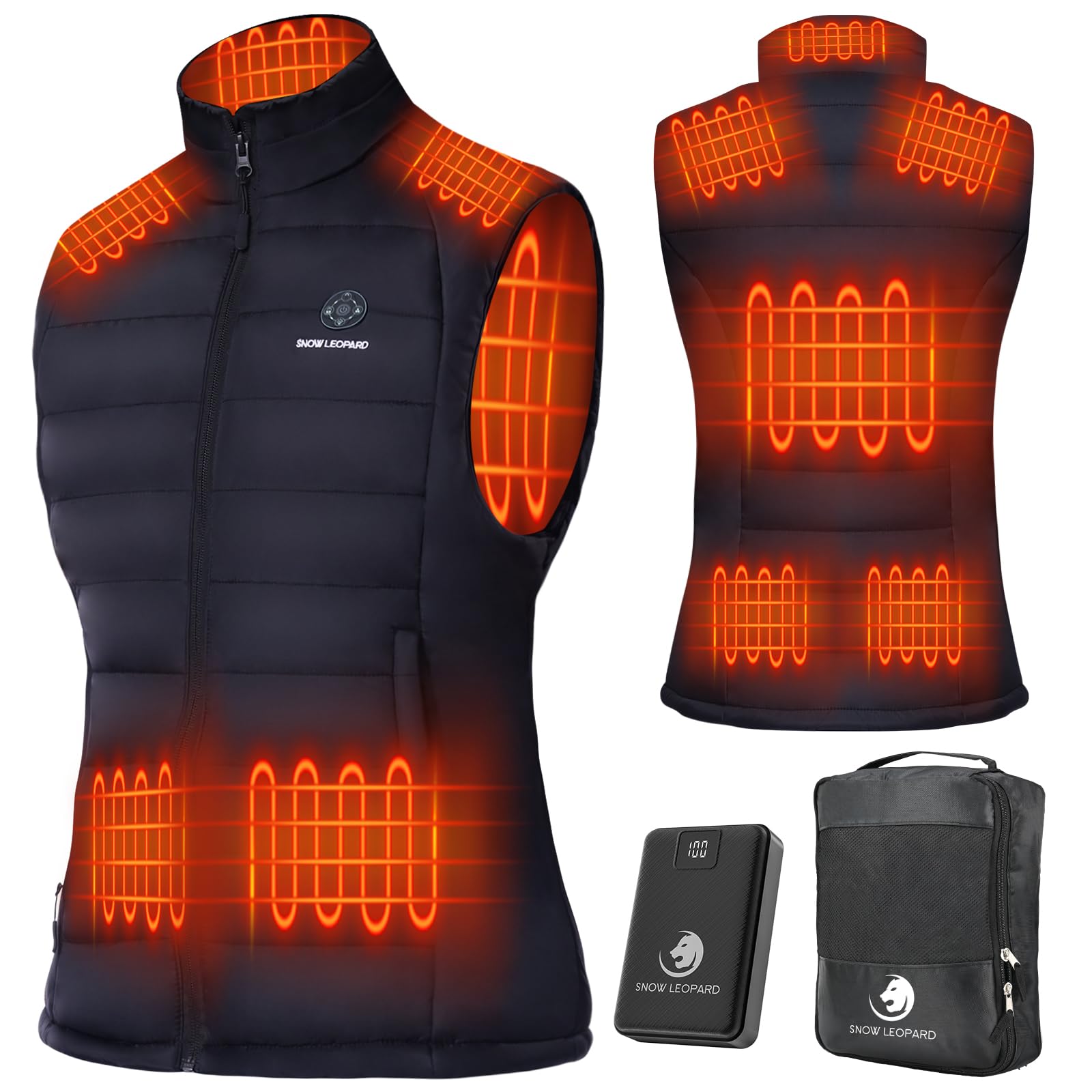 Snow Leopard women's heated vest front view showing core warmth for outdoor activities