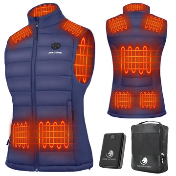 Snow Leopard Women's Heated Vest front view highlights slim fit warmth for outdoor wear.