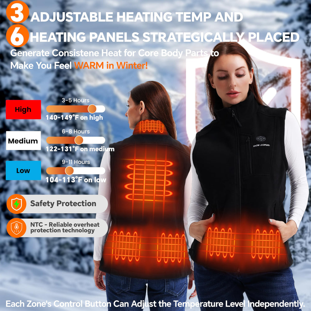 SNOW LEOPARD heated vest back heat zone supports even warmth during outdoor activities.