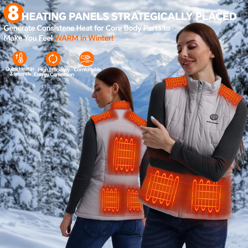 Snow Leopard vest pocket heat keeps hands warm while texting or warming pockets.