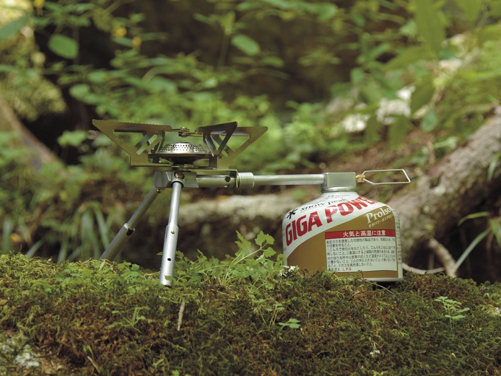 Snow Peak BiPod Stove features a foldable burner for stability with larger pots.