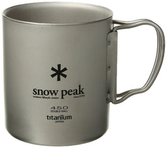 Snow Peak Double Wall 450 Cup viewed from the front, a lightweight titanium mug for outdoor use.