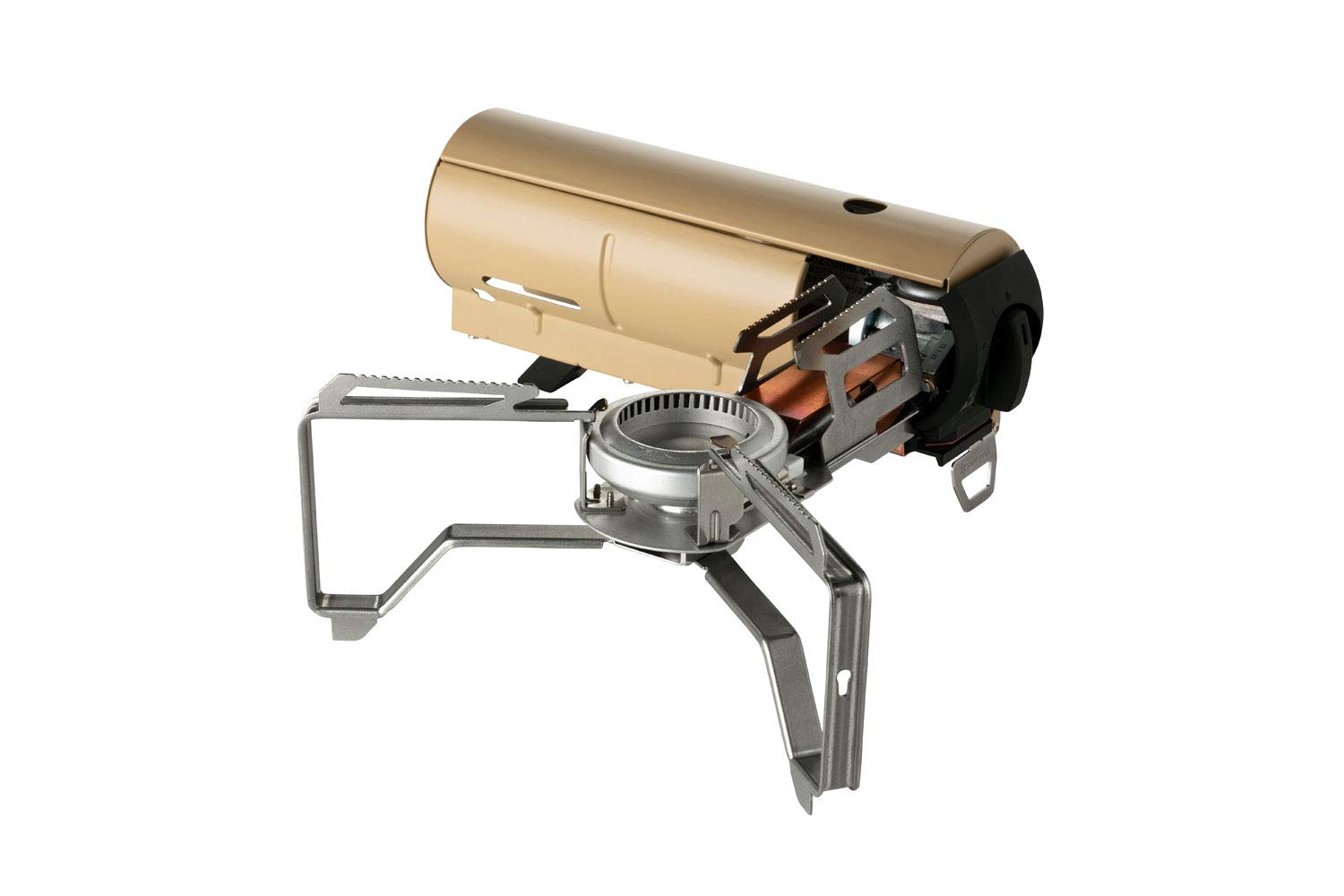 Snow Peak home-and-camp burner in khaki showcases compact design for easy camping meals.