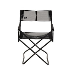Snow Peak Mesh Folding Chair back-support highlights sturdy design for long outdoor sessions.