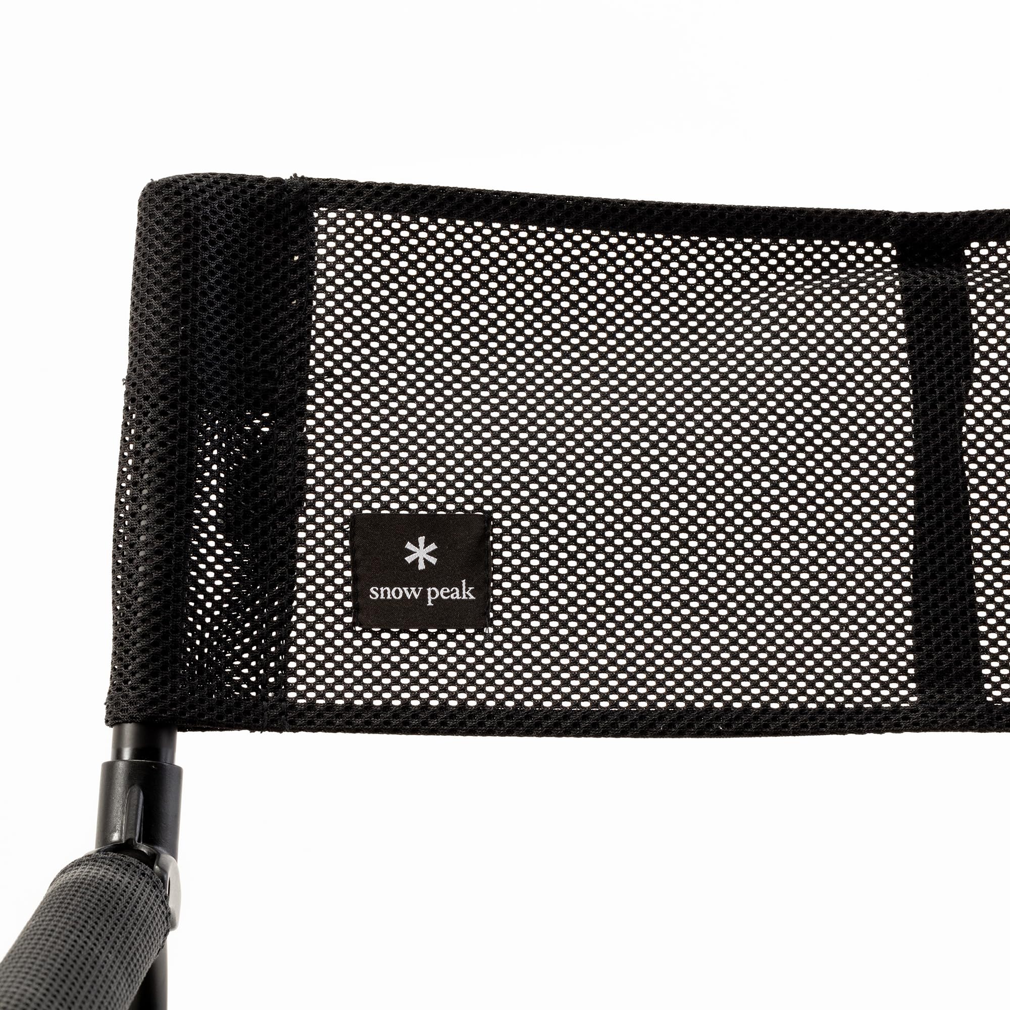 Snow Peak Mesh Folding Chair durable-materials closeup reveals sturdy frame and mesh.