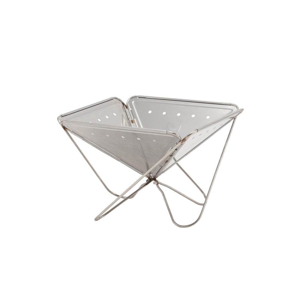 Snow Peak Pack & Carry XL fireplace front view in durable stainless steel for outdoor gatherings