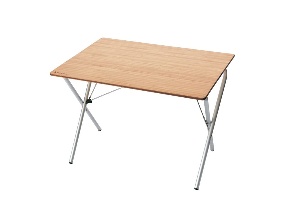 Snow Peak single-action table with bamboo top for durable, natural outdoor dining.
