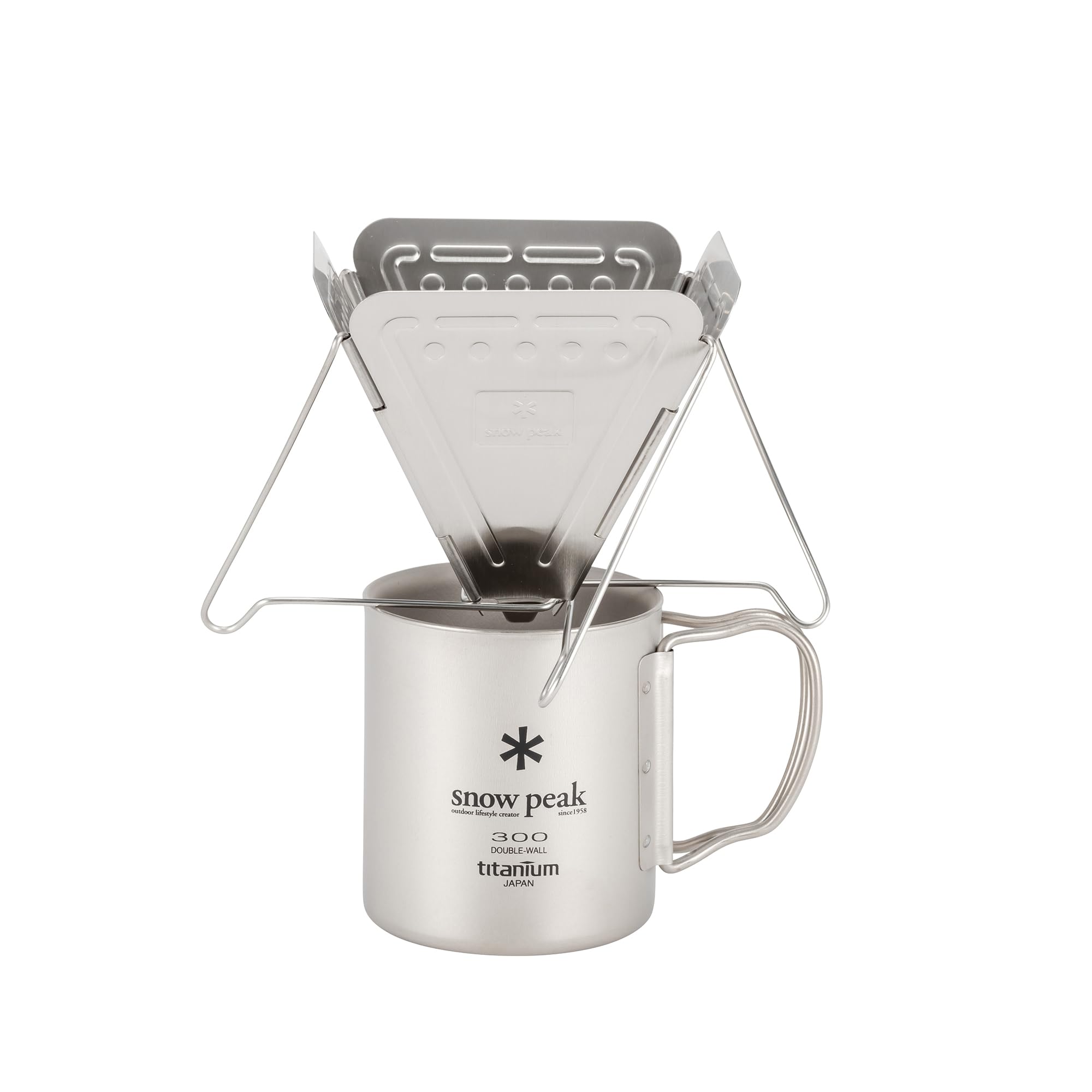 Snow Peak pour-over collapsible coffee drip durable stainless steel construction.