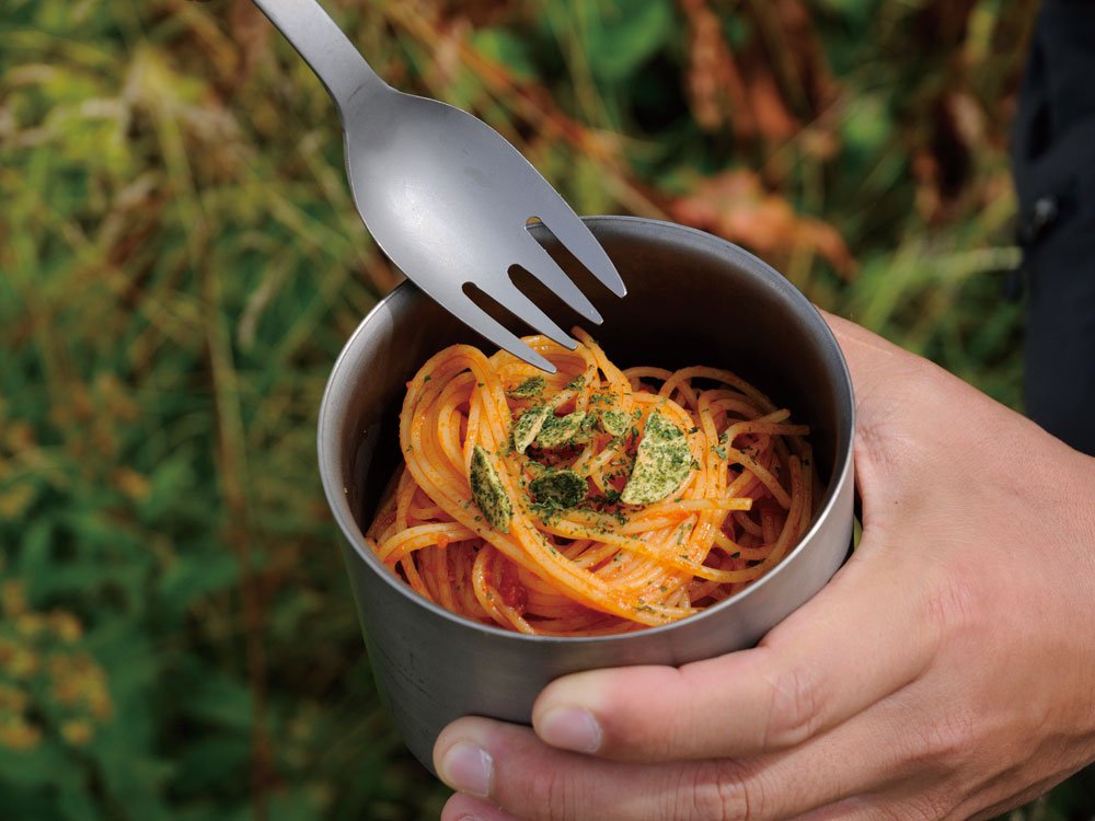 Snow Peak Titanium Foon spoon and fork in one, ideal for travelers.