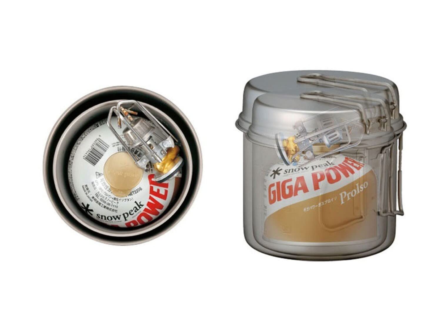 Snow Peak Trek 1400 cookset folding-handles for compact, snag-free packing.