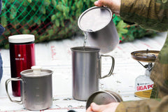 Snow Peak Trek 700 pot side fold handle demonstrates travel-friendly design for backpackers.