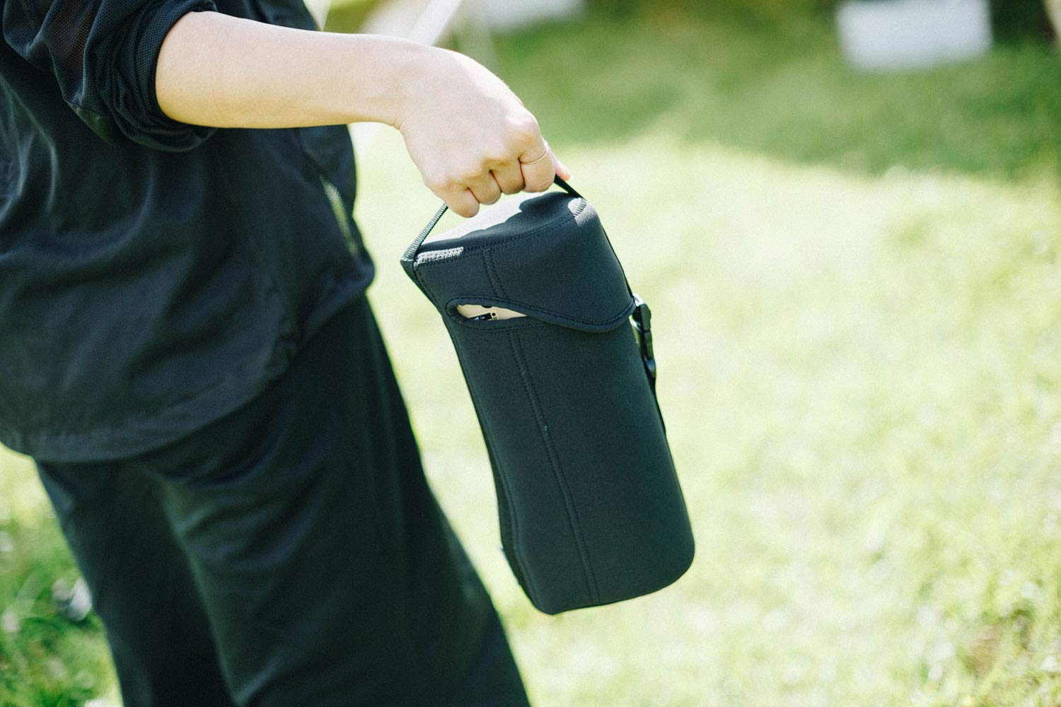 Snow Peak UG-551 black burner case closeup conveys durable neoprene construction.