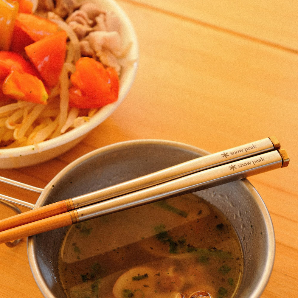Snow Peak Wabuki chopsticks as compact travel utensils for backpacking.