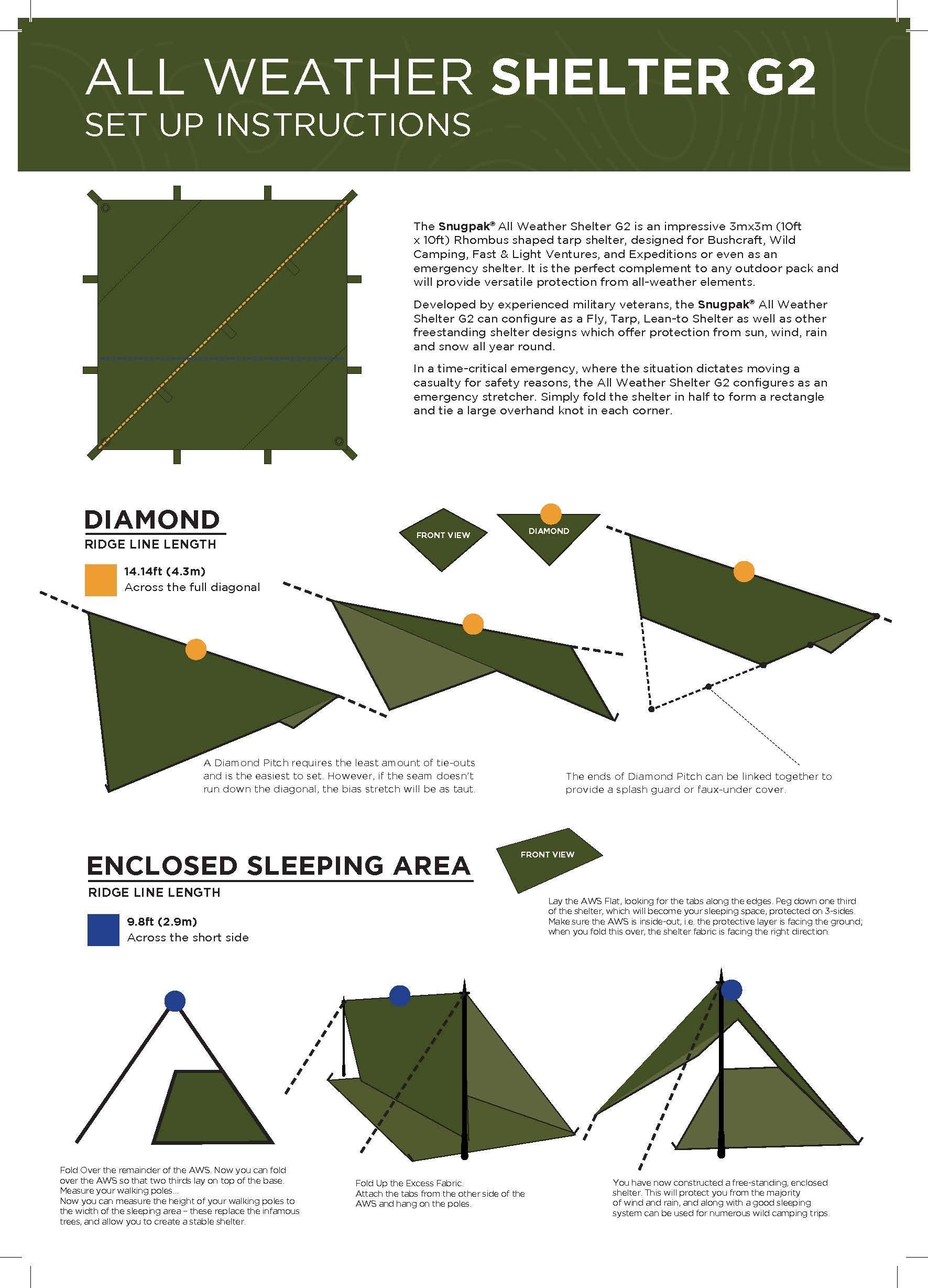 Snugpak All Weather Shelter G2 packs to 24x12 cm for compact carrying.