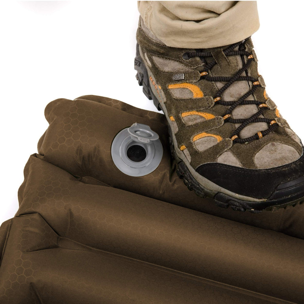 Snugpak Basecamp Ops Air Mat deflates through the corner valve for compact packing.