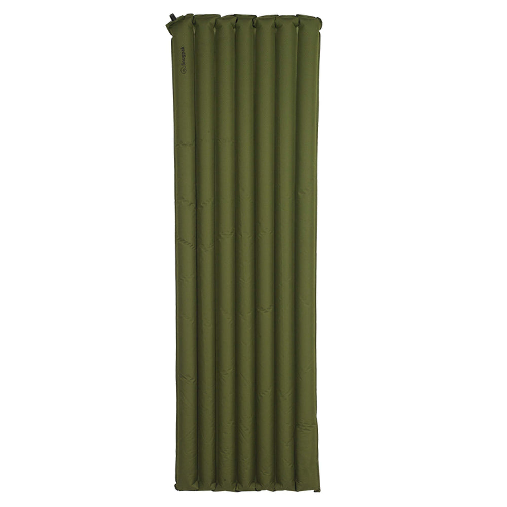 Basecamp Ops Air Mat features a non-slip peach brushed polyester bottom for stability.
