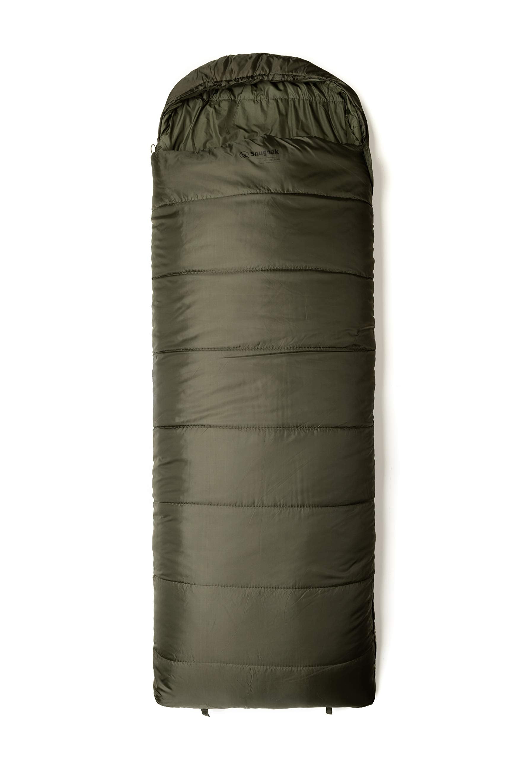 Snugpak Basecamp Ops Nautilus SQ olive sleeping bag with right-hand zip for cool-weather camping.