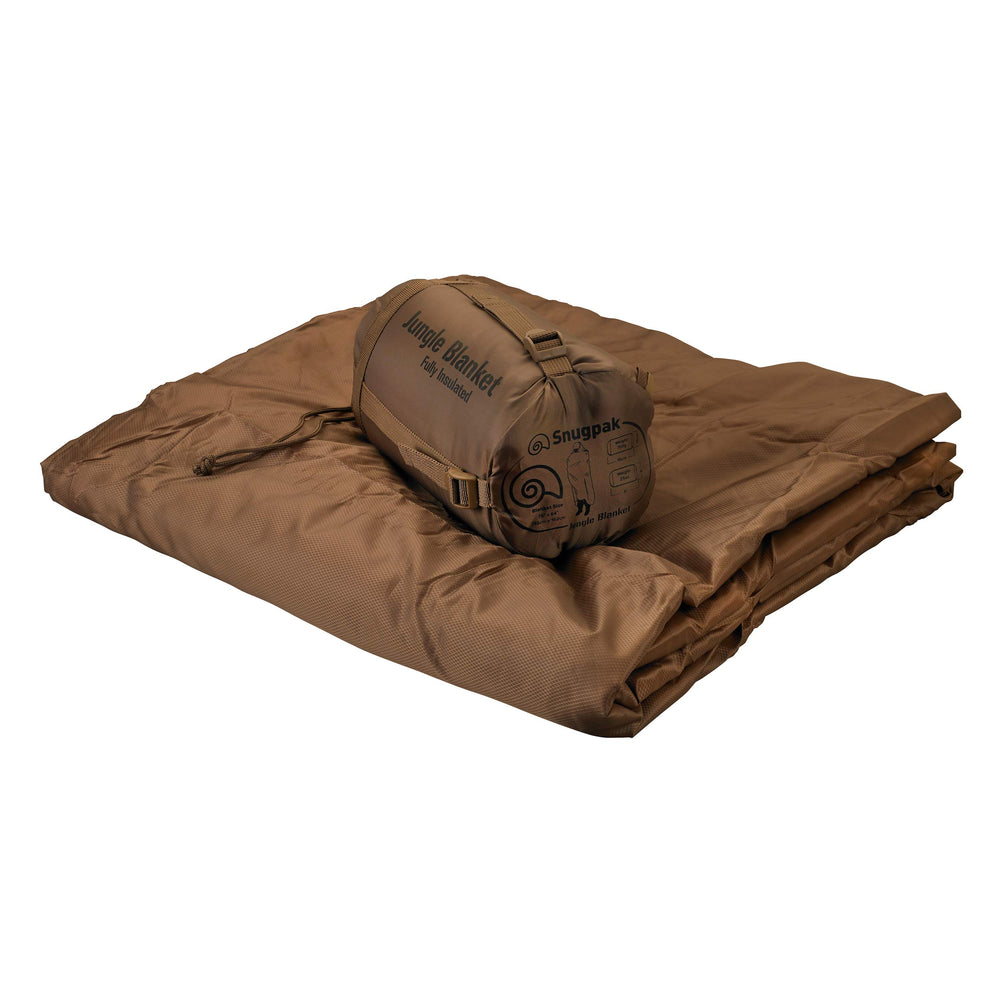 Snugpak Jungle Blanket in compression sack for easy travel setup.