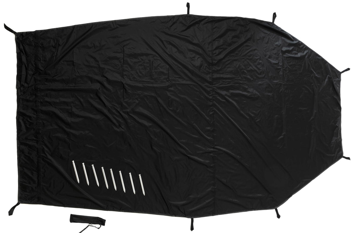 Snugpak Scorpion 3 footprint laid under the tent, protecting the groundsheet from wear.