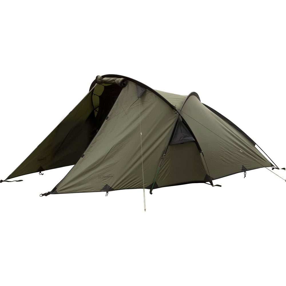 Snugpak Scorpion 3 IX tent olive packed for travel, lightweight shelter.