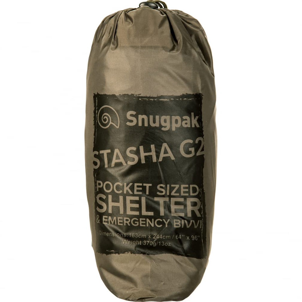 Snugpak Stasha Olive tarp in use as a versatile shelter against sun and rain.
