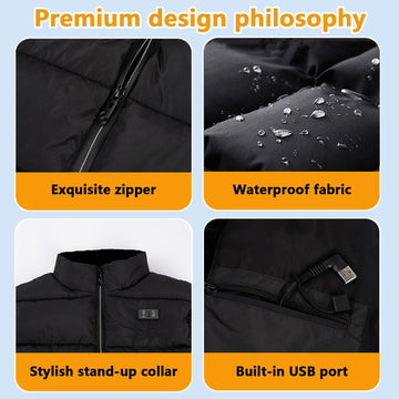 SNZ heated vest back view showing even warmth from heating panels