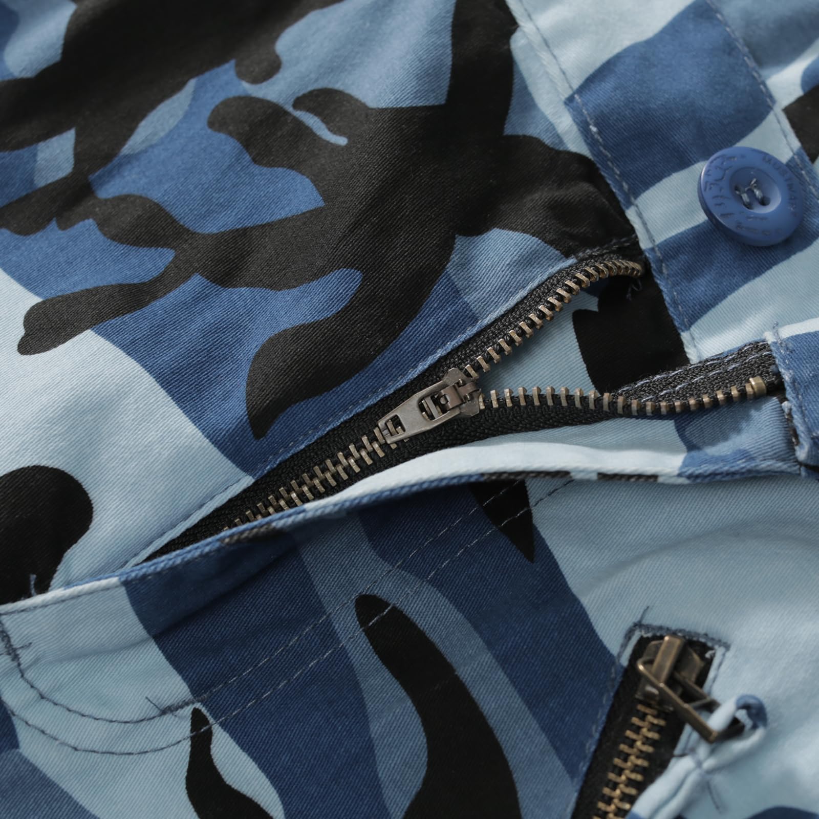 Sobrisah Blue Black Camo Pants plus-size fit highlights inclusivity with semi-elastic waist.