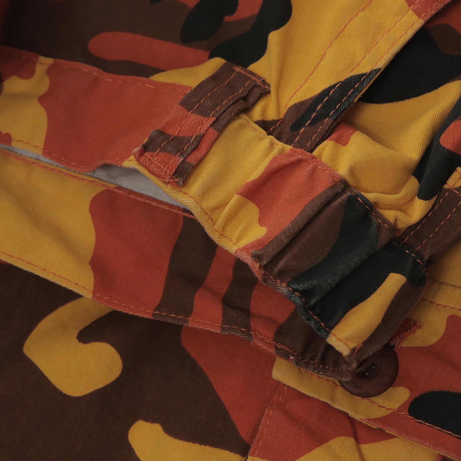 Sobrisah orange camo pants pockets diagram highlights front/leg/rear pockets