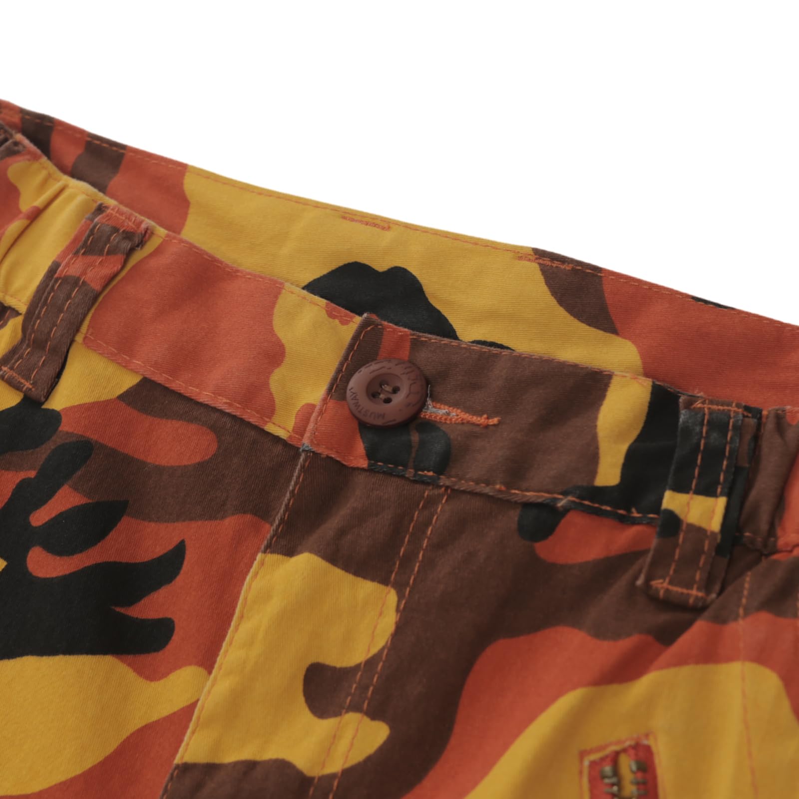 Sobrisah orange camo pants streetwear look focuses on bold casual style