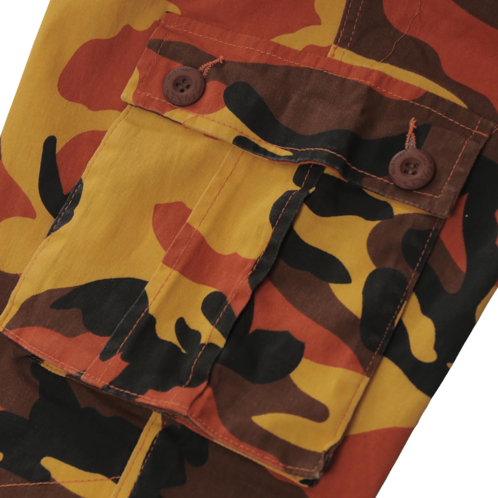 Sobrisah orange camo pants travel-ready shot suggests all-day comfort