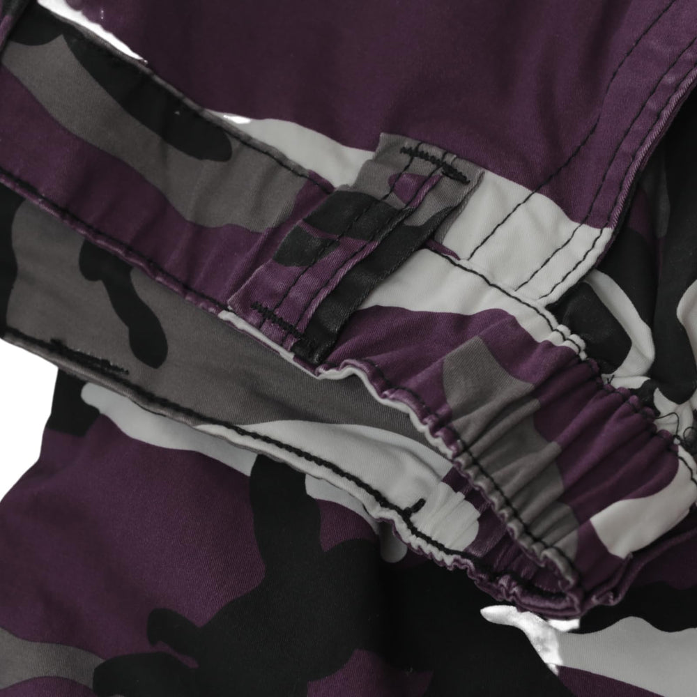 Sobrisah Purple Camo Pants ankle drawstring close-up for customizable fit.